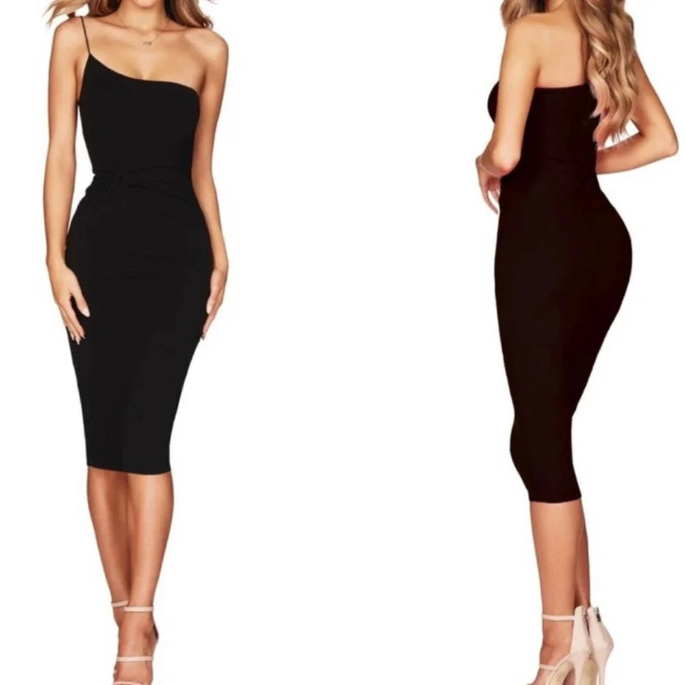 NWT Nookie Women's Size Small Black Lust One Shoulder Midi Dress